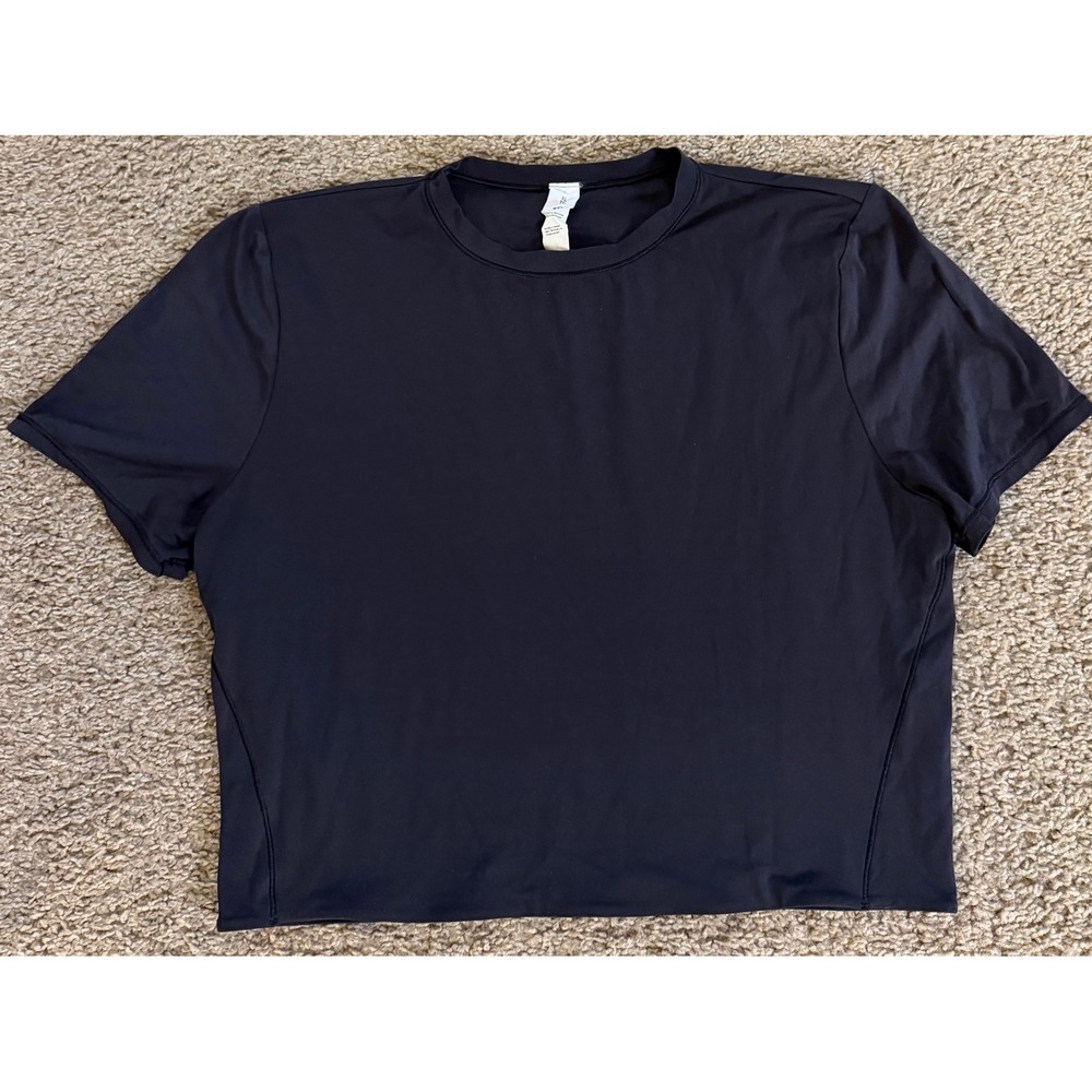 Lululemon Women's Crewneck Cropped Short Sleeve Shirt Train Black XL LW3HPQS